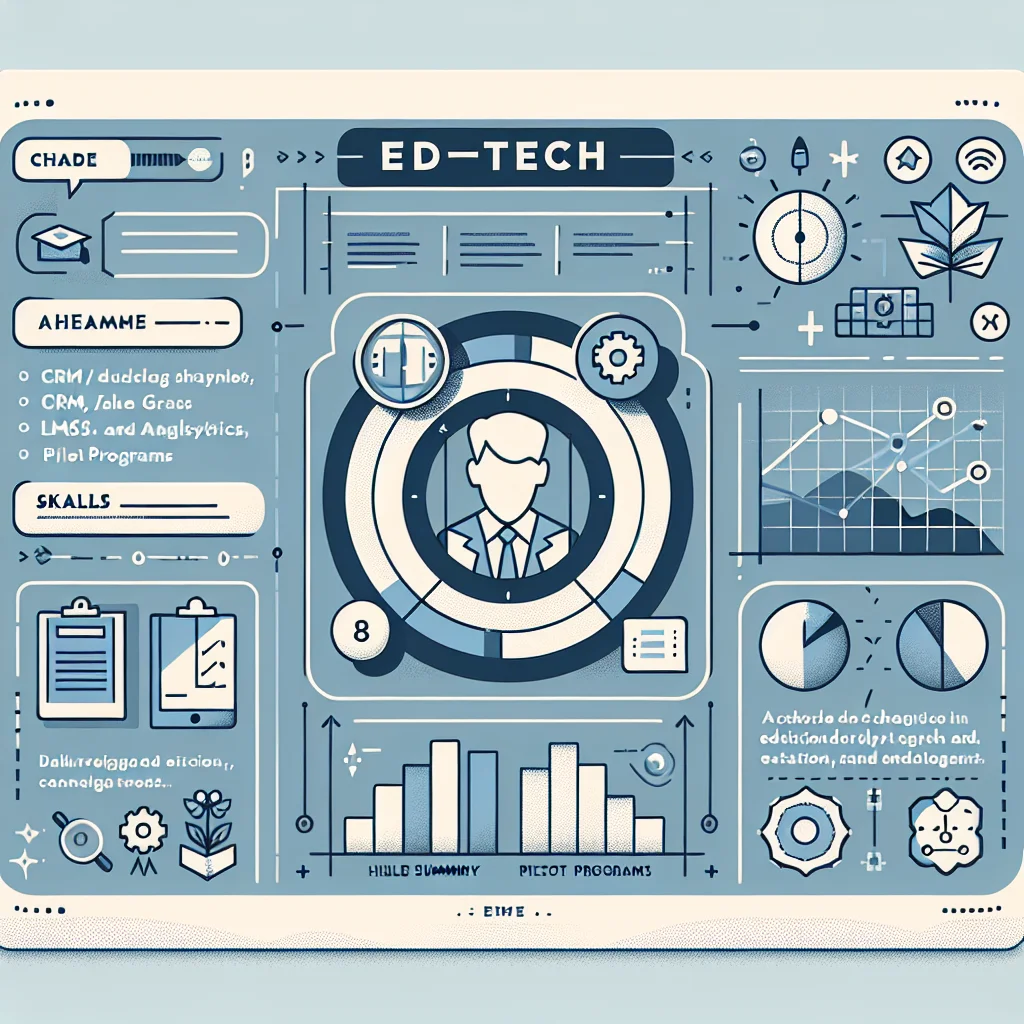 A clean resume layout concept for an edtech sales specialist, showcasing headline, profile summary, quantified achievements, and core skills