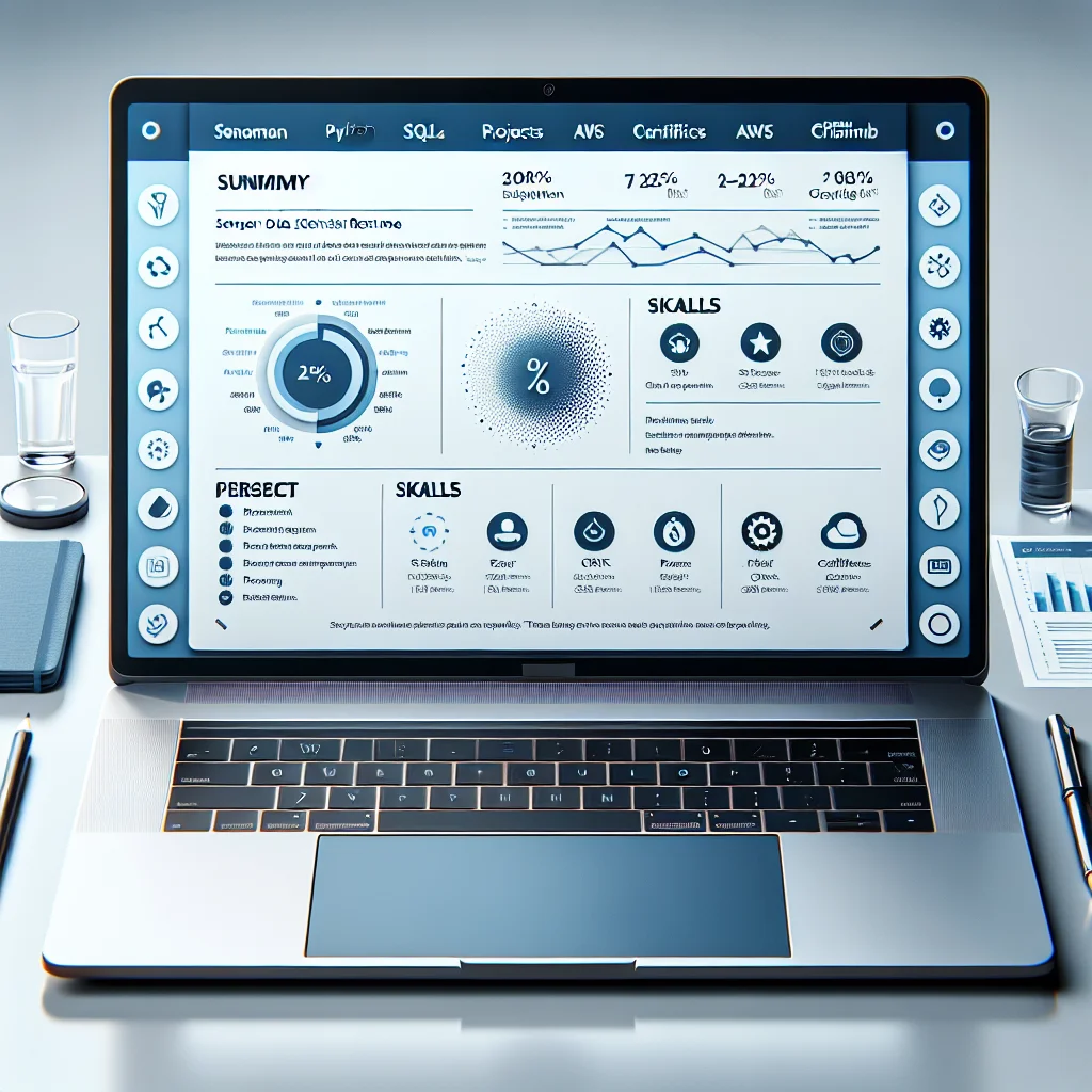 Data scientist resume with skills, projects, and achievements displayed on desktop and paper format