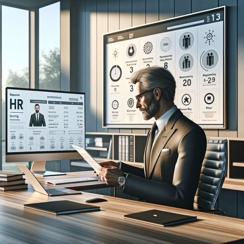 Professional HR manager reviewing resume with modern layout and metrics-driven design