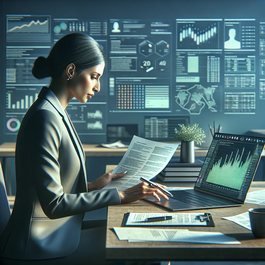 A recruiter reviews a clean, bullet-driven investment banking resume with quantified deal metrics in a modern office.