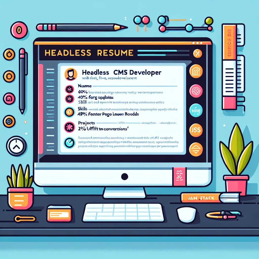 Header image showing a resume focused on headless CMS development with graphs and tech logos