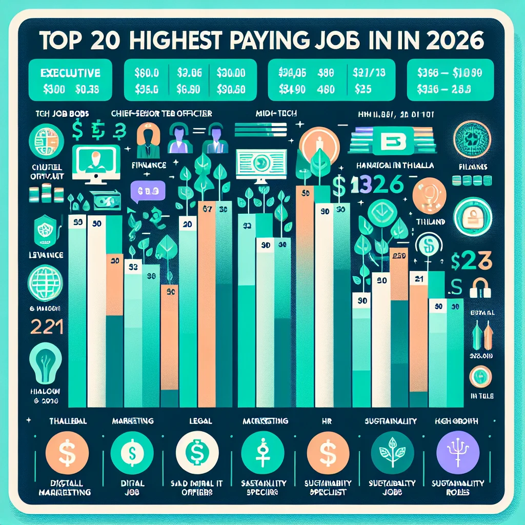 Chart showing the top 20 highest paying jobs in Thailand with salaries in 2026